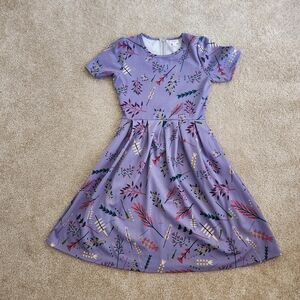 LuLaRoe Lavender Floral Short Sleeve Fit-and-Flare Dress